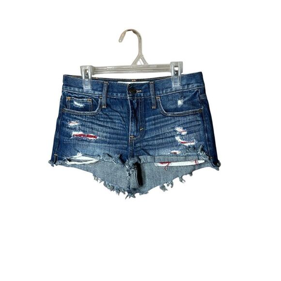 Abercrombie‎ & Fitch Y2K Flag Peekaboo Pocket Denim Shorts S 0/25 - Picture 1 of 6